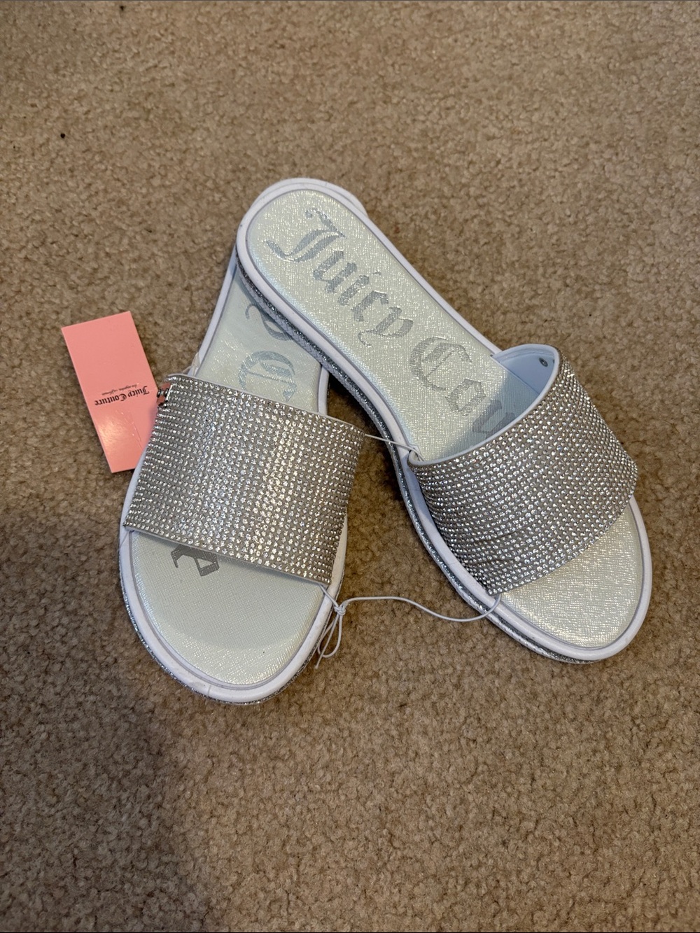 Juicy Couture Silver Crystal-Embellished Slide Mules